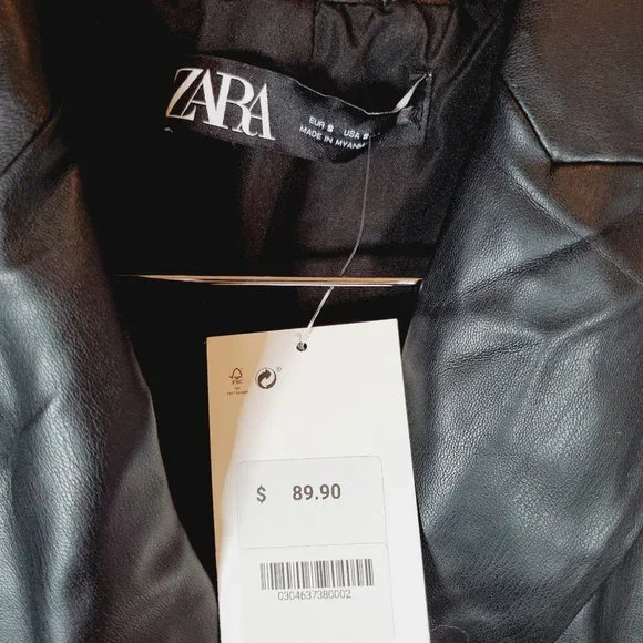 zara faux leather blazer size small black nwt - Picture 5 of 6